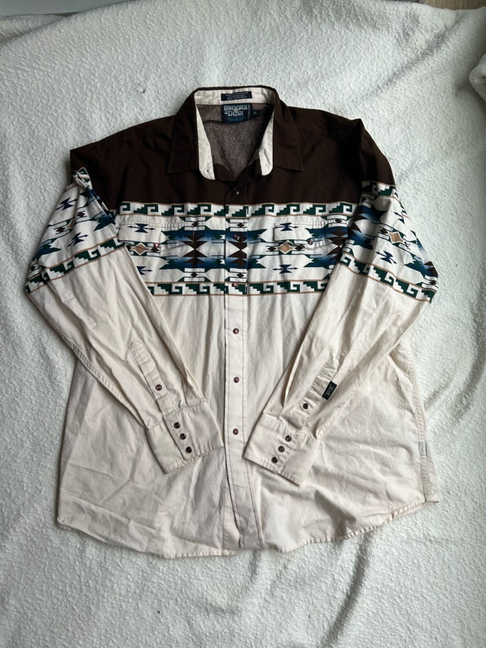 VTG 90s Brooks‎ & Dunn Panhandle Slim Aztec Western Pearl Snap Shirt XL Cotton